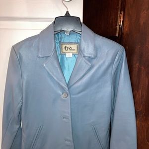 Light baby blue 100% leather jacket